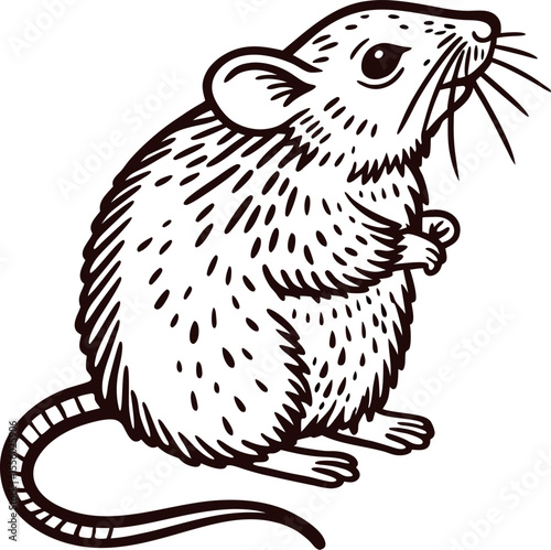Hand drawn engraved mouse isolated vintage rodent sketch illustration with whiskers and tail