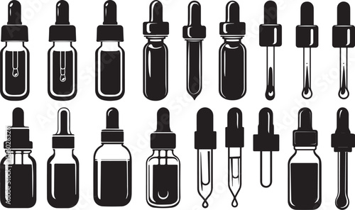 Dropper silhouette set icon. Medicine Dropper and Pipette Silhouette Set.