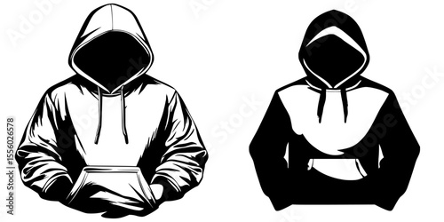 Stylized black hoodie icons showcasing different designs and styles for casual wear and fashion trends