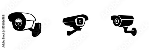 Set of black icons representing surveillance cameras displayed in a minimalist style