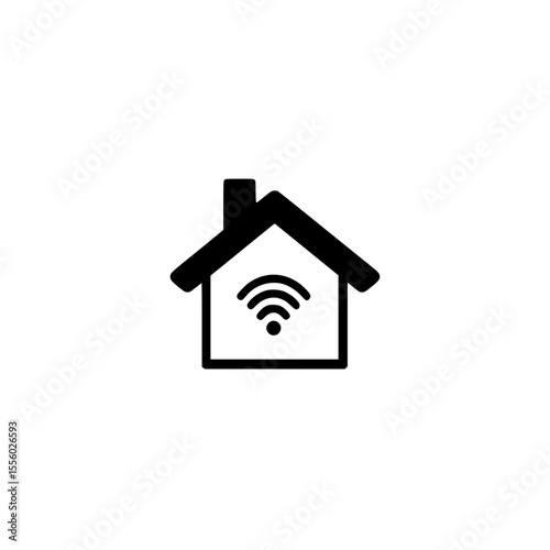 Black icon of a house with wireless signal representing smart home technology and connectivity in modern living environments