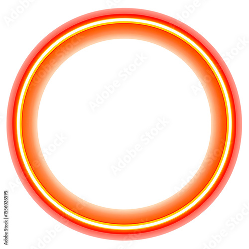 Orange circle frame with a bright glowing border. Round neon frame with transparent background.