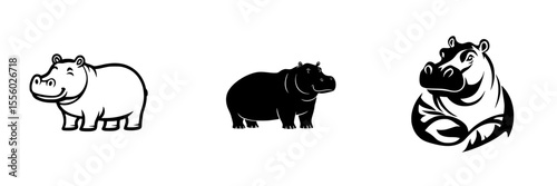 Black and white hippo icons showcasing unique designs for creative projects