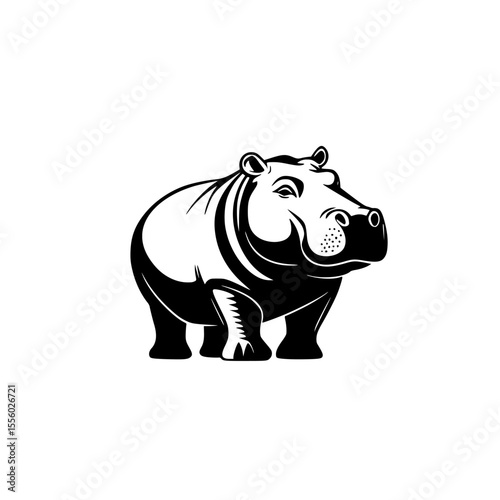 Stylized black icon of a hippopotamus showcasing its distinctive features in a bold design