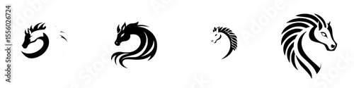 Black icon collection depicting various stylized horse heads in a unique artistic approach