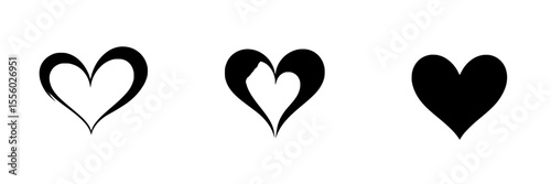 Set of three black heart icons in various styles, suitable for design projects or digital applications