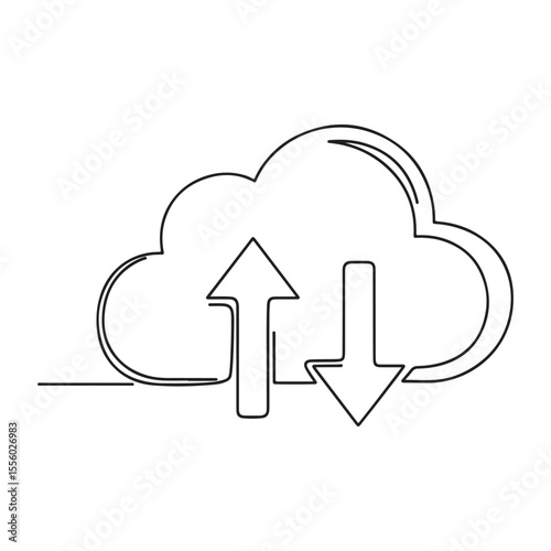 Black outline cloud with upload download arrows data