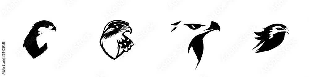 Obraz premium Illustration of black eagle icons showcasing various stylized designs and features in a minimalist style
