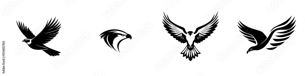Fototapeta premium Set of black icons depicting various soaring birds in flight against a clean background