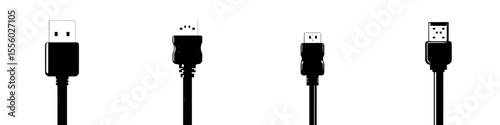 Different types of black USB connectors displayed side by side for comparison of designs and variations in technology