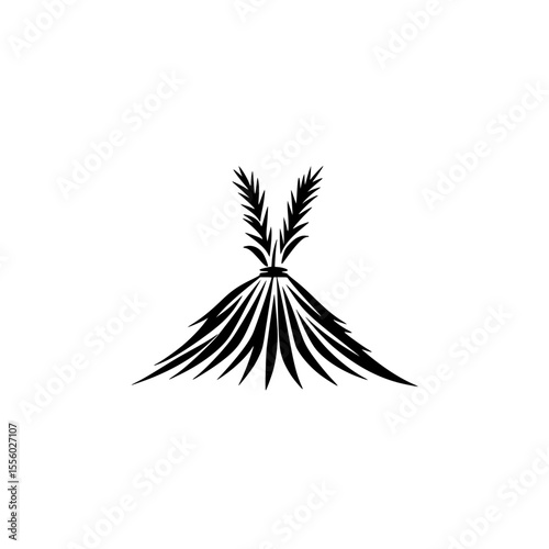 Black icon depicting a stylized volcano with leaf-like shapes representing vegetation