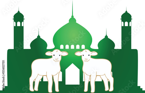 Illustration of Eid al-Fitr and Eid al-Adha icons, various sacrificial animals with transparent backgrounds as per design needs