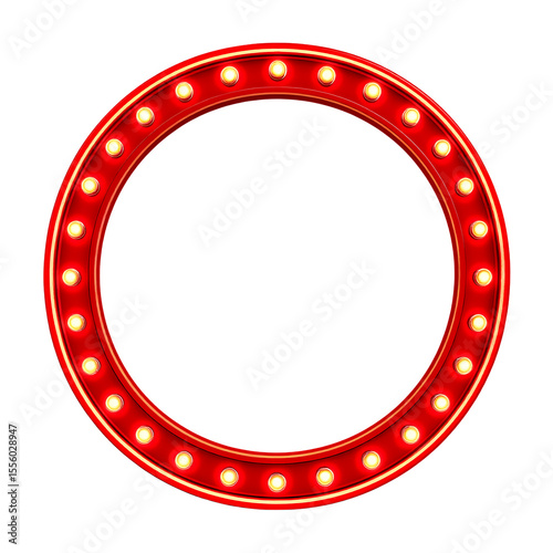 Red circle light frame with bulbs. Perfect for adding a touch of vintage glamour to your designs.