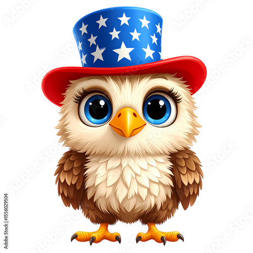 Patriotic owl wearing a star-spangled hat. A festive and patriotic design featuring a cute owl. Cute 4th of July clipart. 4th of July clipart transparent background.