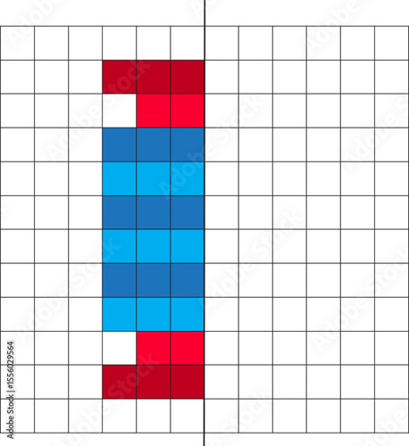 Educational vector illustration with the image of a drawing by squares. Drawing with an axis of symmetry. Speech therapy educational material. Vector candy with an axis of symmetry.