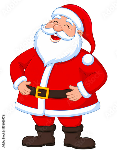 Happy cartoon Santa Claus in festive attire with a jolly expression and joyful smile. Cute Christmas clipart with transparent background.