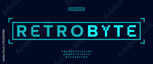 Cyberpunk pixel alphabet, geometric digital numbers letters set, retro gaming font with bold LED style, matrix typeface for tech video game headline, arcade console typography. Vector typeset.