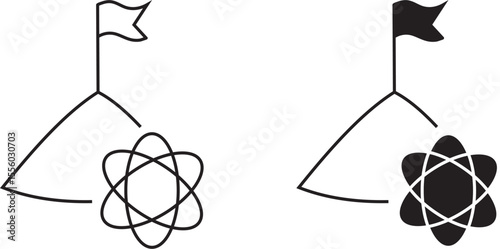 Scientific Discovery Icon Set: Research, Innovation, Breakthrough, Atom, Flag