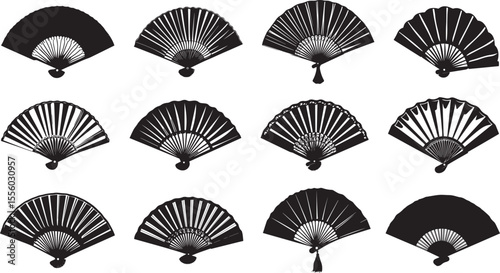 Hand fan icon vector set. Fan illustration sign collection. Summer Cool Breeze and Hand Fan Silhouette Icons