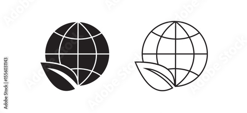 Global Ecology Icon Set: Earth and Leaf Symbols, Environmental Protection, Sustainable Future