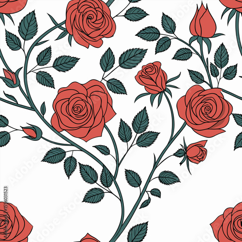 Seamless vector wallpaper pattern of flowers. Roses for partition background.