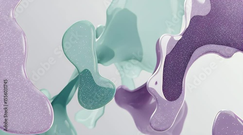 Turquoise and lavender nail polish blobs floating on white background