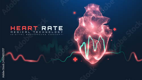 Health heart rate Interface particle background, Artificial intelligence heart scan design concept, Medical treatment AI technology futuristic, Vector illustration.