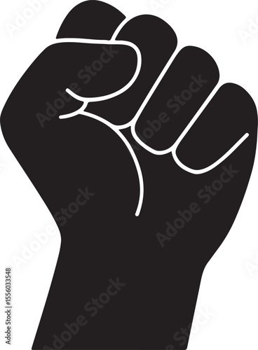 A clenched fist pulled back in a gesture of excitement or victory vector silhouette art on white background