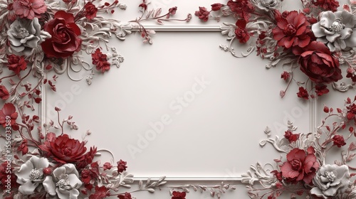 Elegant Floral Frame with Red and White Flowers on a Textured Background