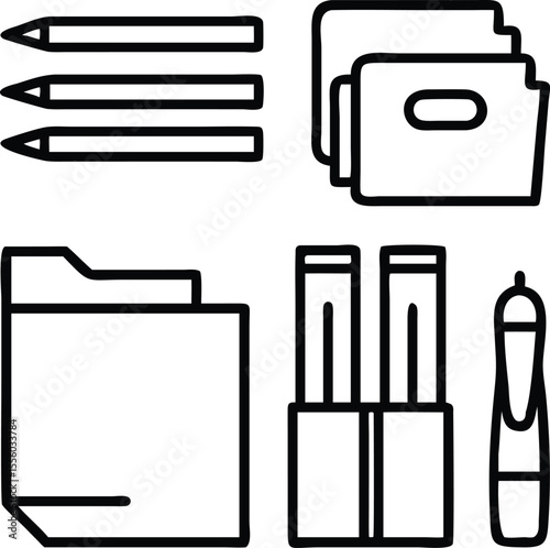 File folders, felt-tip pens, flashcards, floss sticks, folders icon