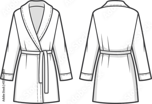  Blank White Short Bathrobe Template Front and Back Views, Customizable Mockup for Spa, Hotel, or Home Leisure Apparel Design