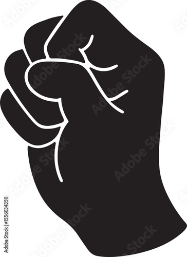 A hand in the process of closing into a fist, as if crushing a piece of paper vector silhouette art on white background