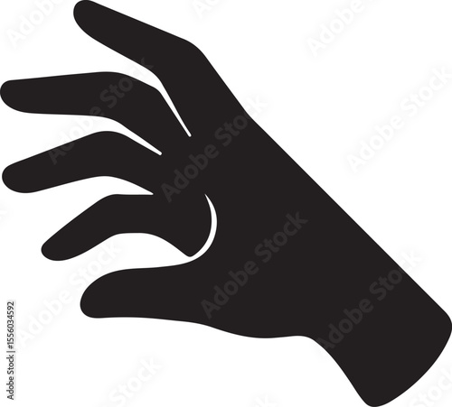 A hand stretching forward, fingers slightly apart and tensed, as if about to grab or touch something just out of reach vector silhouette art on white background