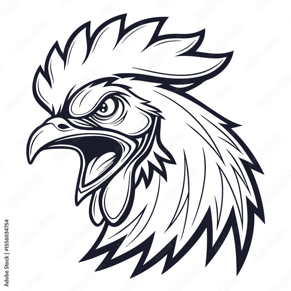 Obraz premium Aggressive Rooster Head Vector 