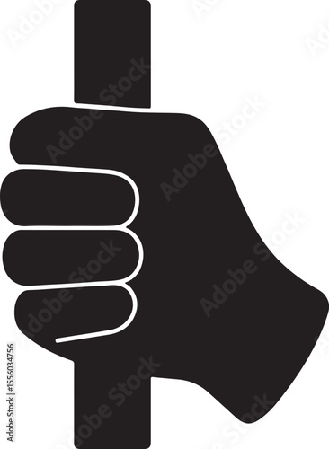 A hand tightly wrapped around an invisible pole or handle, showing the tension in the knuckles and fingers vector silhouette art on white background