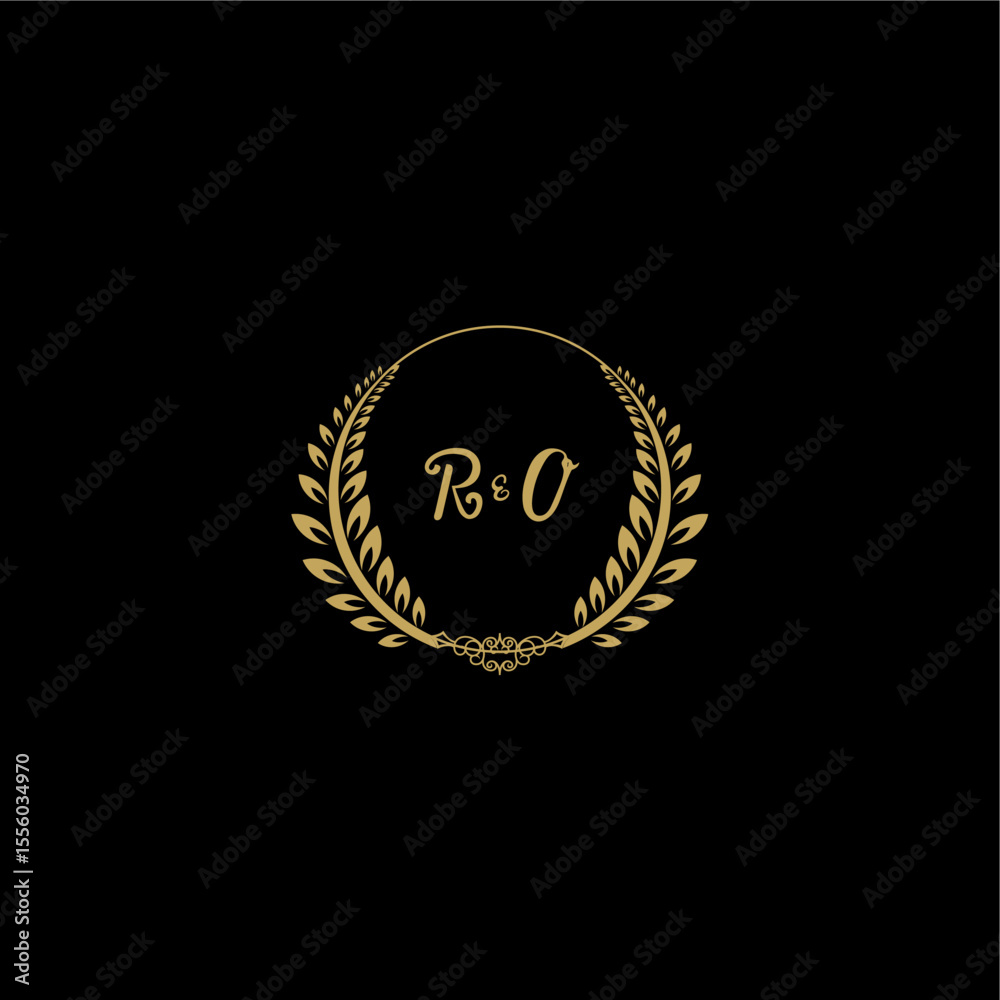 Naklejka premium RO beautiful feminine and elegant wedding monogram initial logo with circle floral gold