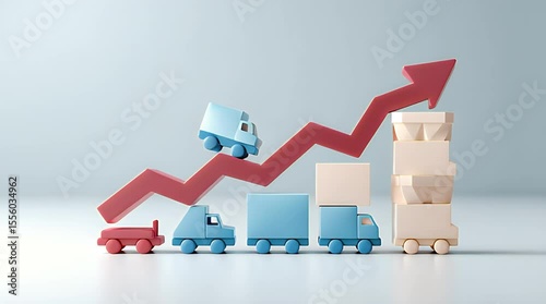 Increasing transportation costs symbolized by toy trucks and upward arrow
