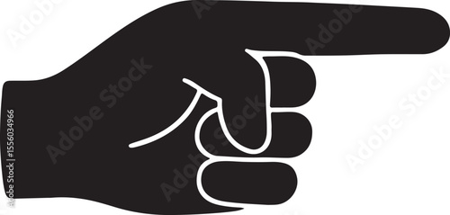 A hand with a sharply extended index finger, with the other fingers curled into a fist, used for direction or emphasis vector silhouette art on white background