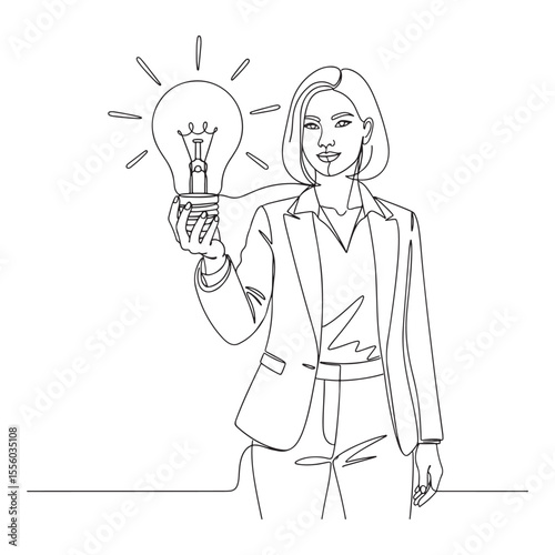 Woman holding light bulb with radiating lines idea