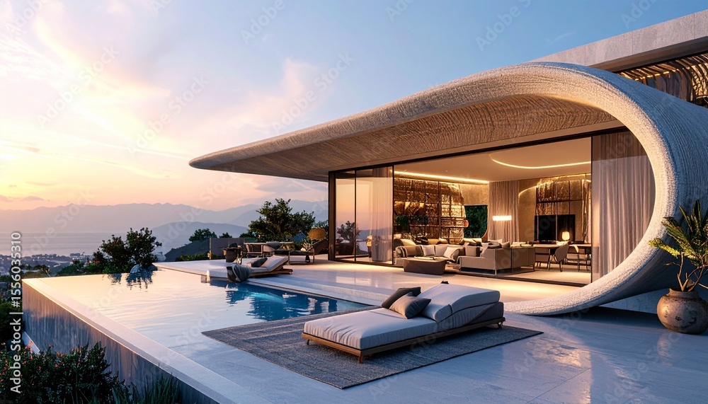 Fototapeta premium Traditional woven fabrics reimagined as architectural elements in a futuristic building facade, fusion of fashion and form