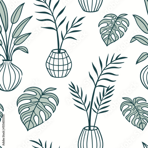 Minimal Indoor Plant Seamless Pattern – Calm Home Decor Vector.
Seamless pattern of minimalist potted plants and vases in pastel tones. Ideal for home decor products and fabric prints.
