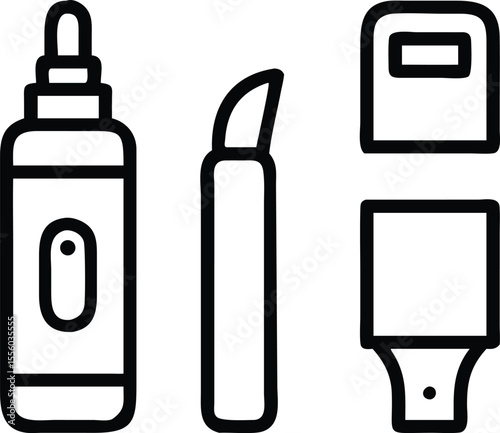 Highlighters, hand sanitizer, hole punch, holder icon