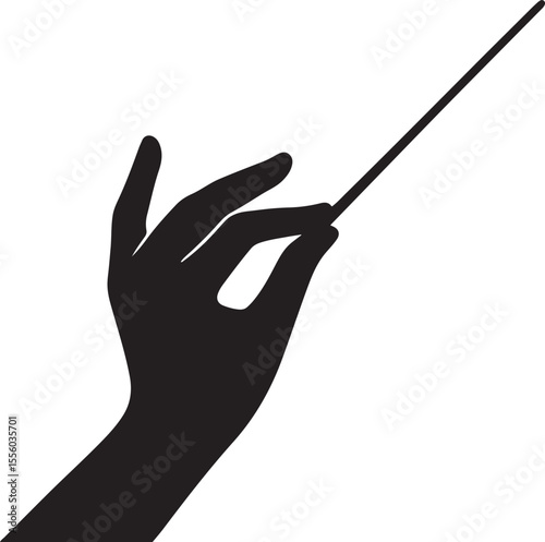 An elegant, dynamic hand gesture, poised as if leading an orchestra vector silhouette art on white background