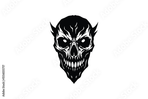 Scary Skull Art on White Background Design for Halloween or Horror Themes