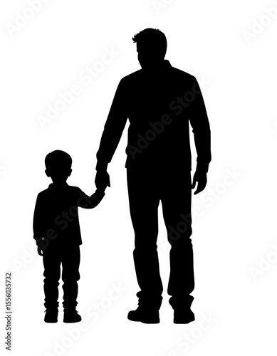 A silhouette of father holding hands with a child. Father's day silhouette.