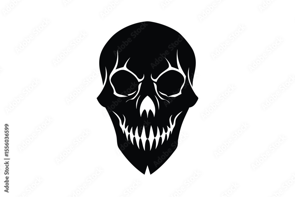 Fototapeta premium Spooky Skull Silhouette Design on White Background Black