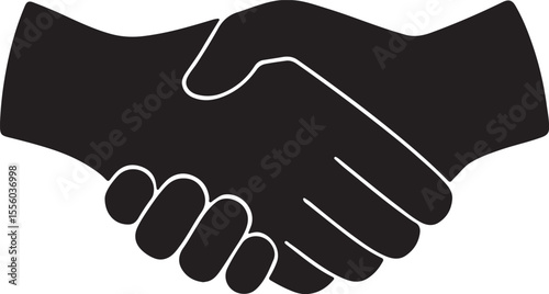 The clear and simple outline of two hands clasped in a firm handshake vector silhouette art on white background