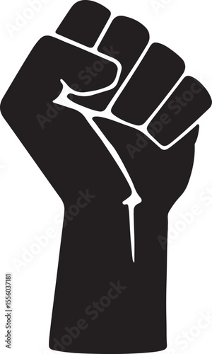 The powerful and iconic silhouette of a clenched fist held high, symbolizing solidarity, protest, or power vector silhouette art on white background