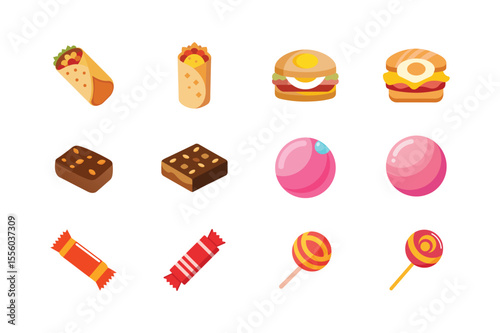Fast food icon set with burgers pizza and soda Color Vector illustration