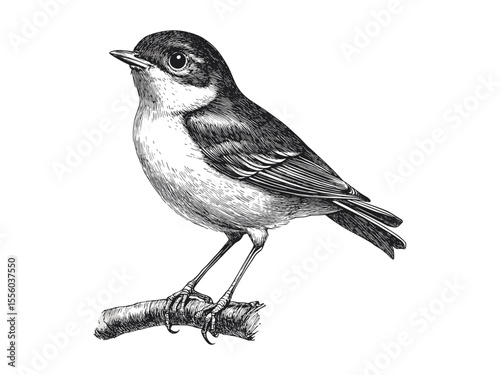 Spring robin bird, vintage black sketch, hand-drawn seasonal animal, old engraving style, retro decor, nature illustration, antique wildlife art, classic nature drawing, fauna linework